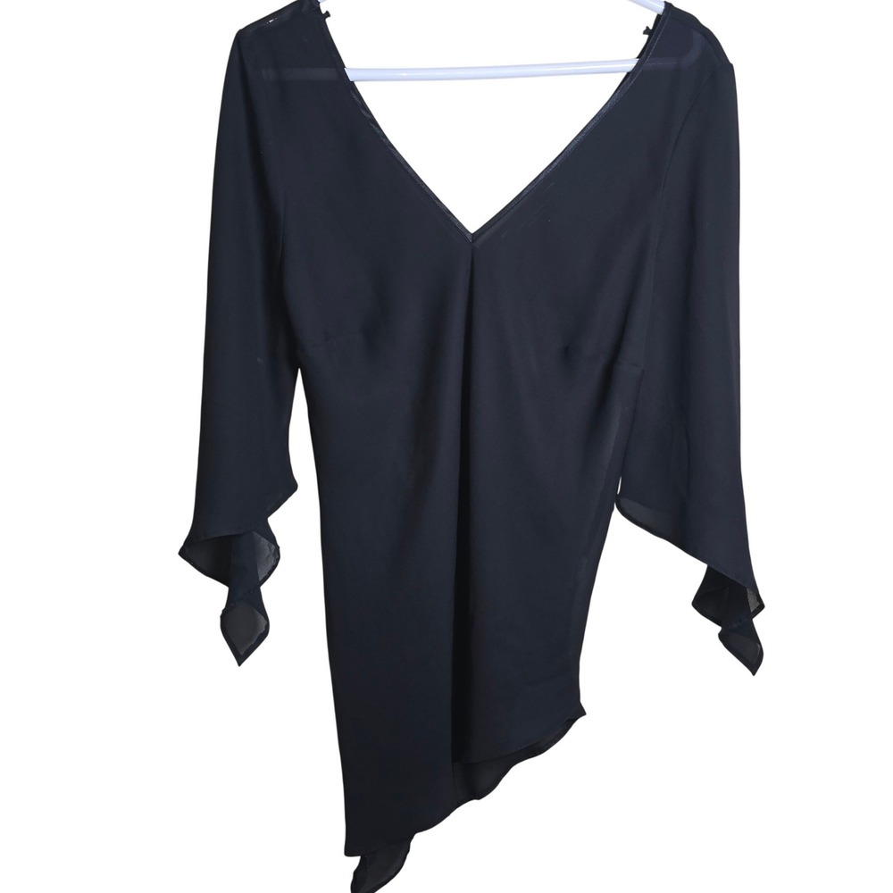 Dorothy Perkins Asymmetrical 3/4 flutter sleeve Sheer Black‎ Dress Top Vneck Med